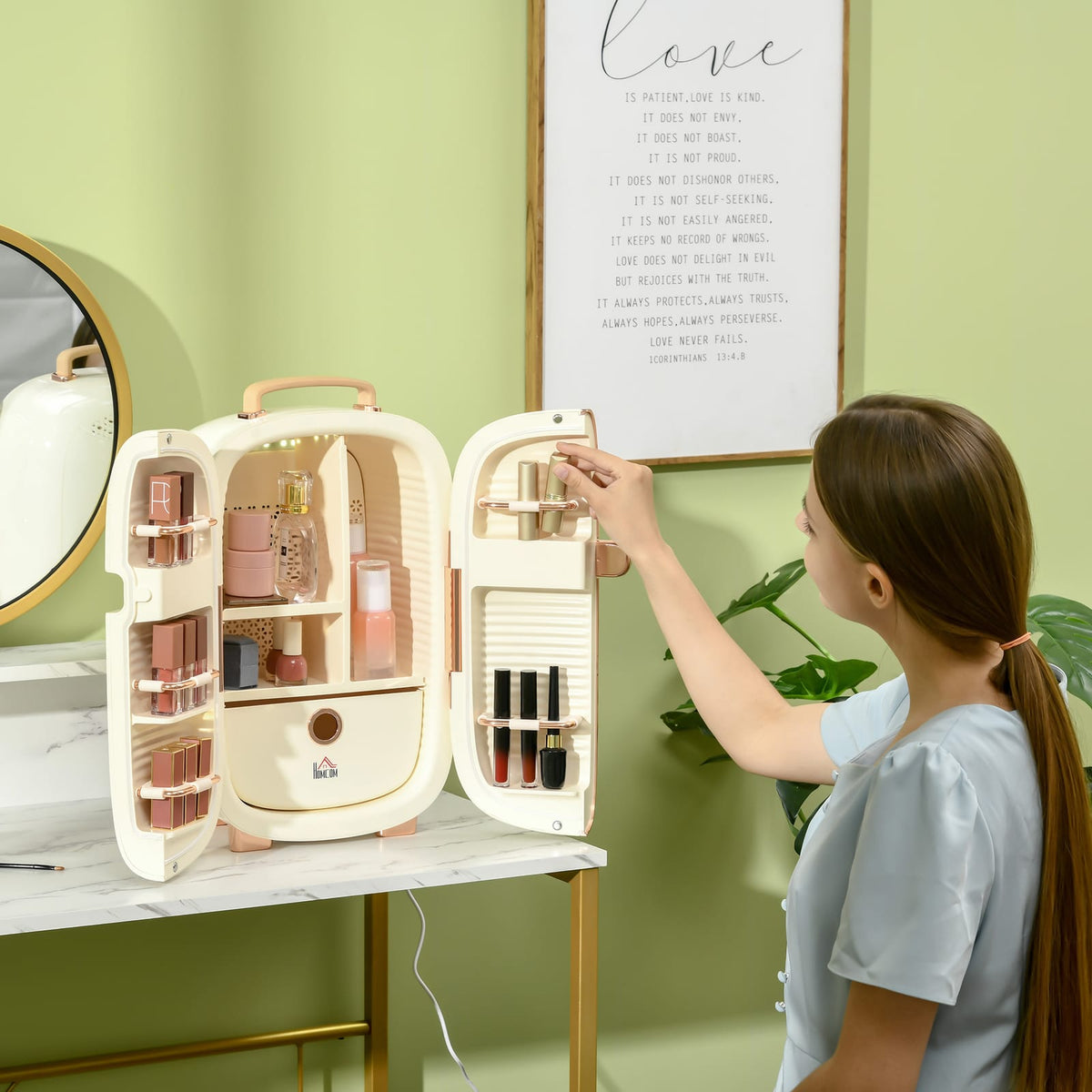 HOMCOM Portable Skincare Fridge - White | 12L Mini Fridge for Makeup & Beauty