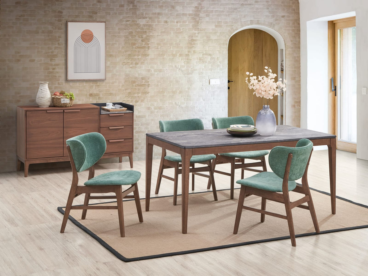 Mid-Century Modern Dining Chairs - Set of 2 Green Walnut Finish