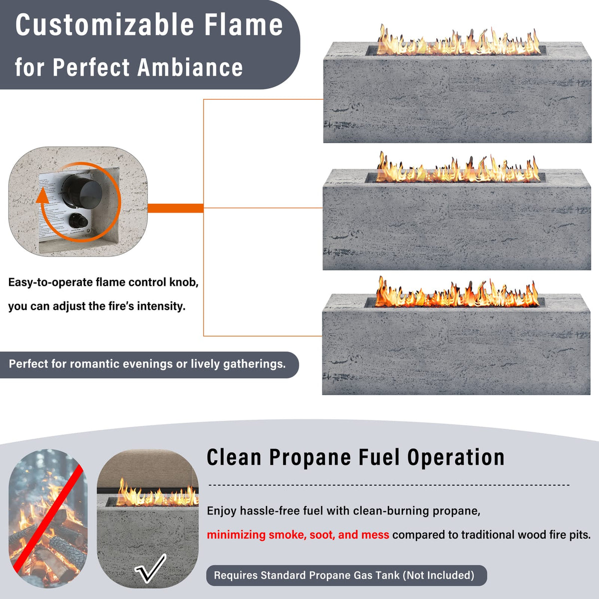 U-STYLE 2-in-1 Fire Pit & Tank Stand - Grey Magnesium Oxide for Outdoor