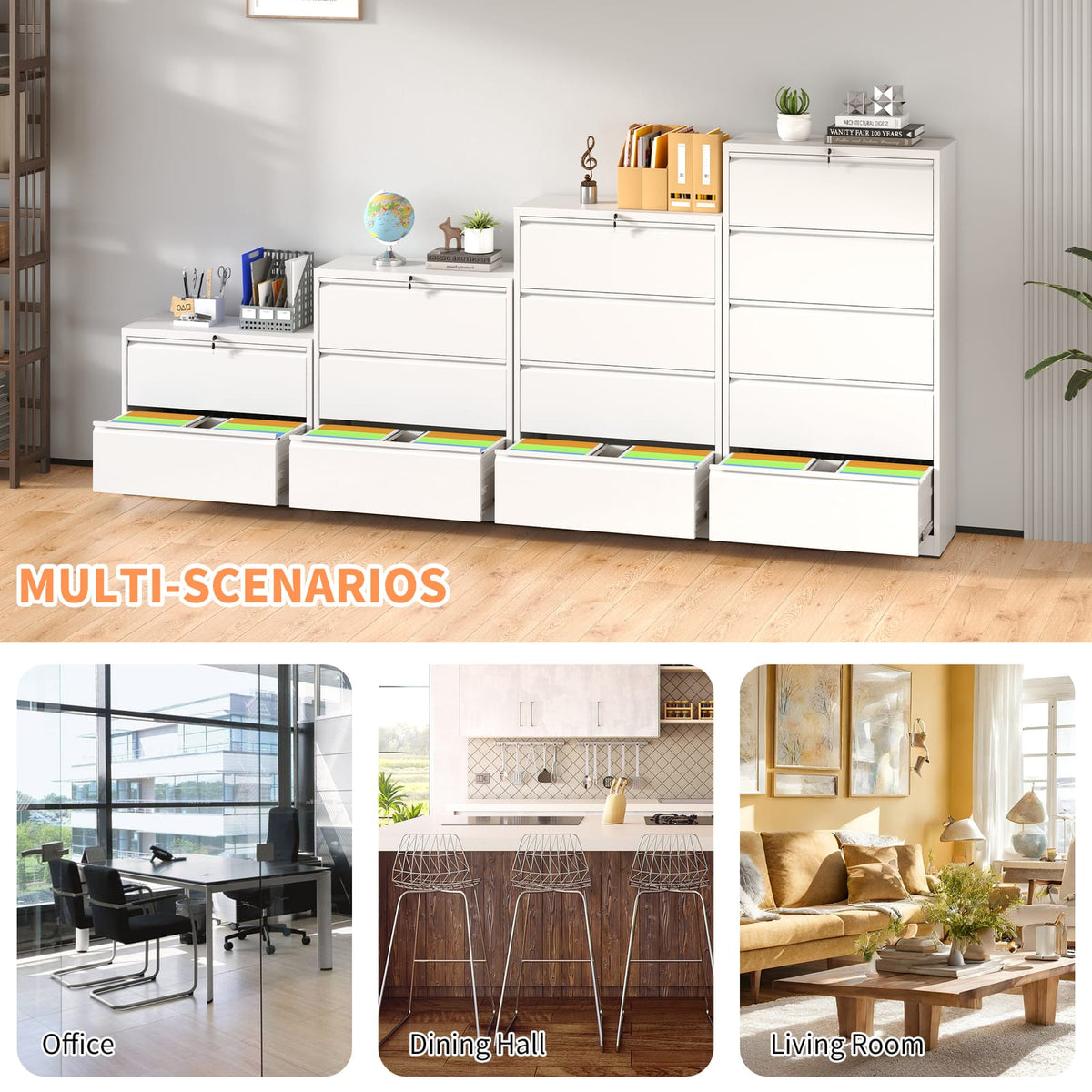 White Filing Cabinet 2 Drawers - Office Storage Cabinet