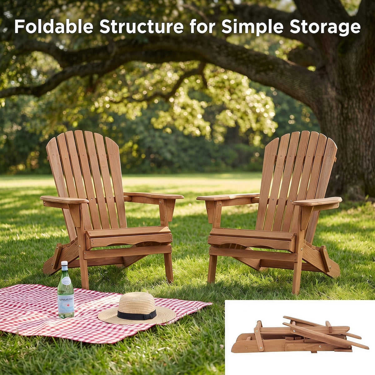 Light Brown Adirondack Chair Set of 2 - Outdoor Patio Furniture