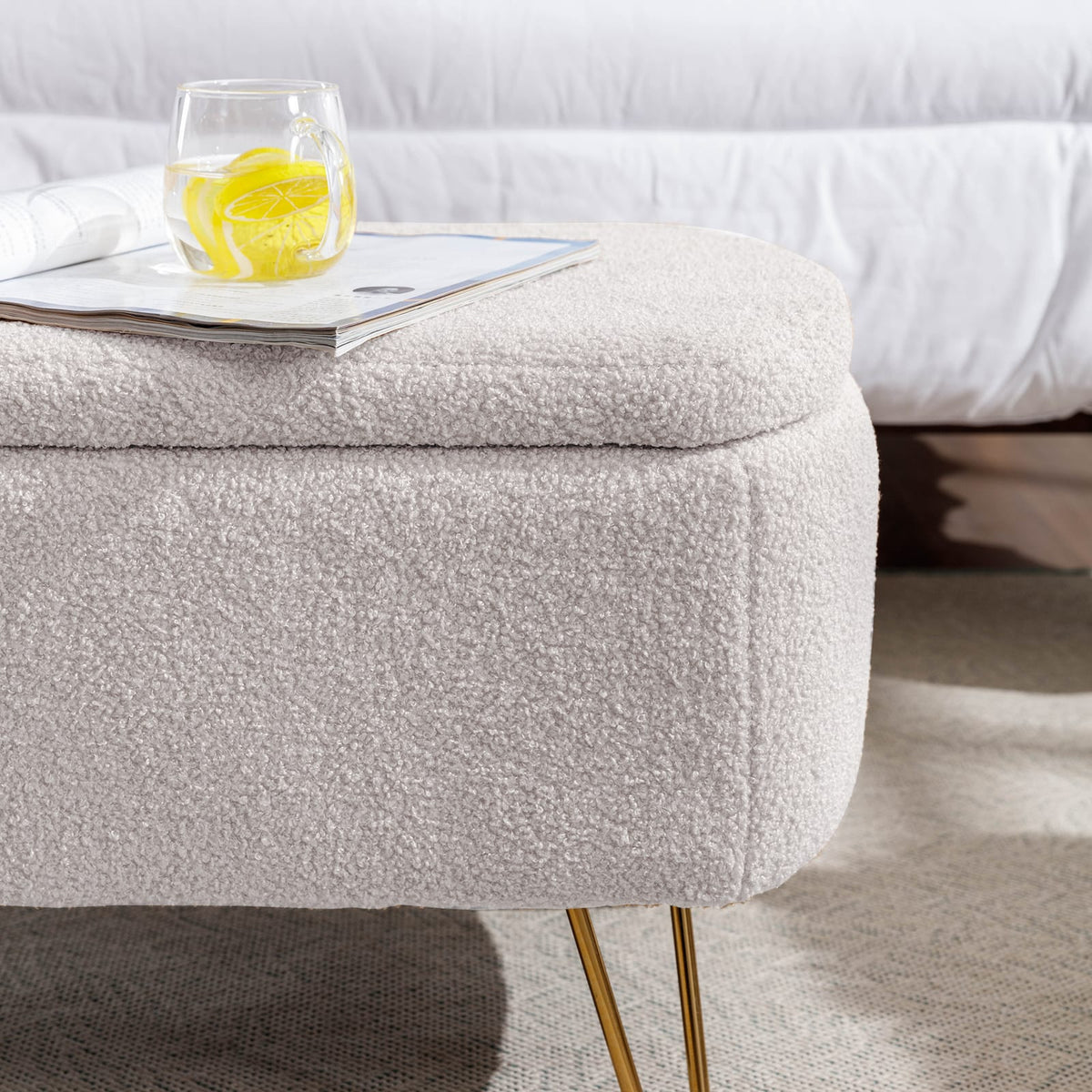 Ivory White Storage Bench - End of Bed Ottoman