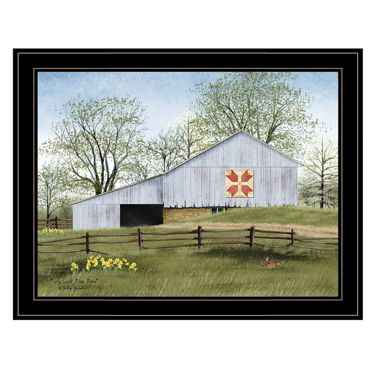 Black Framed Tulip Quilt Wall Art for Bedroom Decor