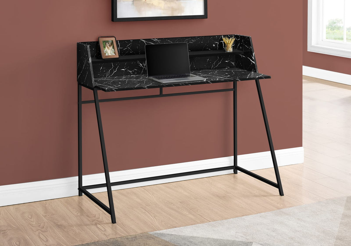 Computer Desk with Storage Shelves - Black Marble Look, 48"L