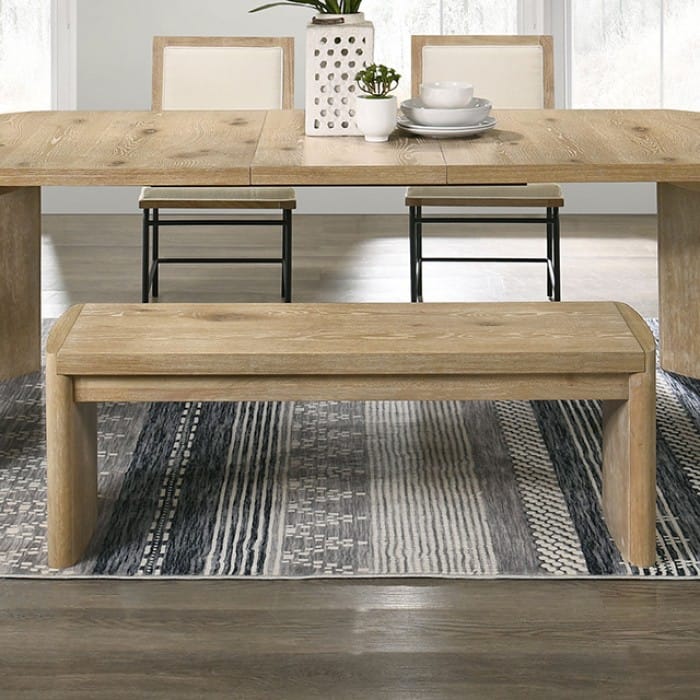 Oak Dining Room Bench with Rounded Corners, Contemporary Style