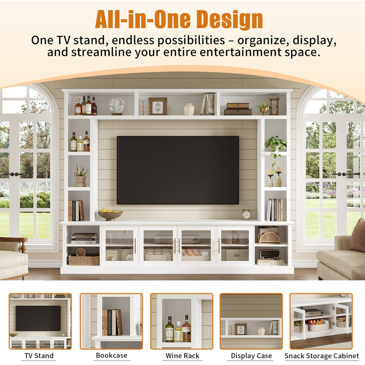 White MDF TV Entertainment Center - 80" TVs Storage