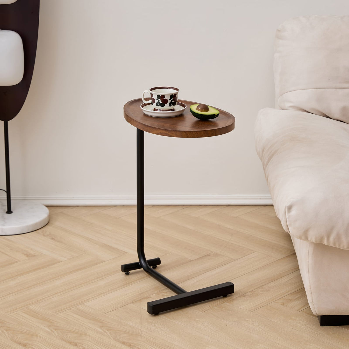 Brown C-Shaped Side Table - Small Sofa Table for Living Room
