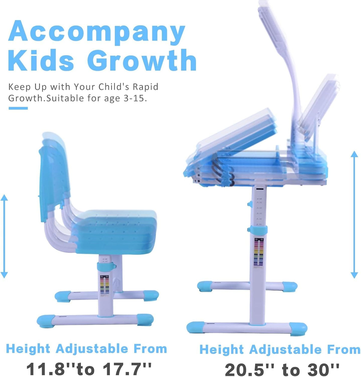 Desk for Kids Blue Adjustable Height Drafting Table Set