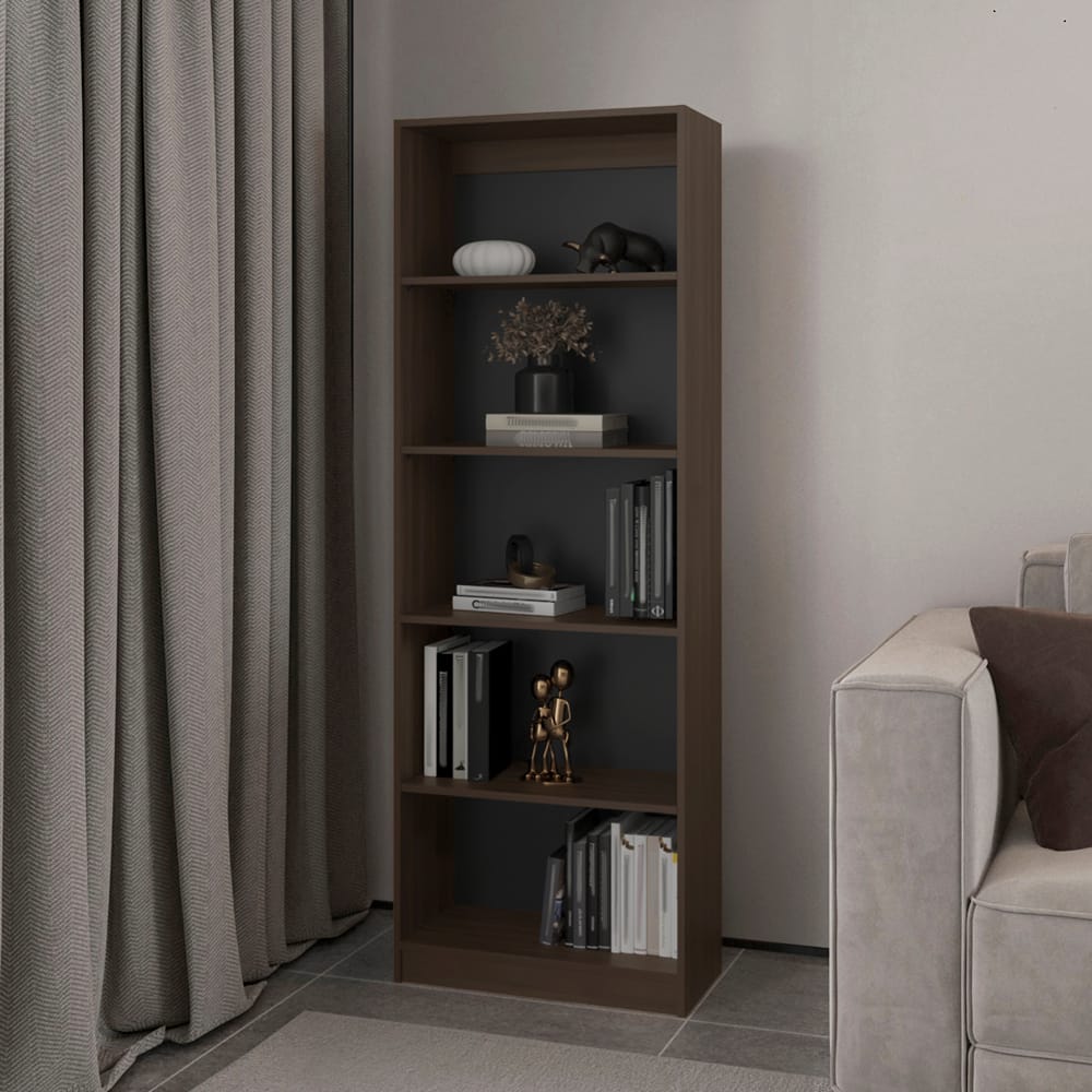 4-Shelf Bookcase - Brown Engineered Wood for Living Room