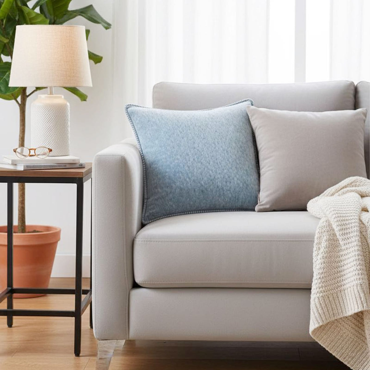 Textured Throw Pillow Set of 2 - Sky Blue Polyester