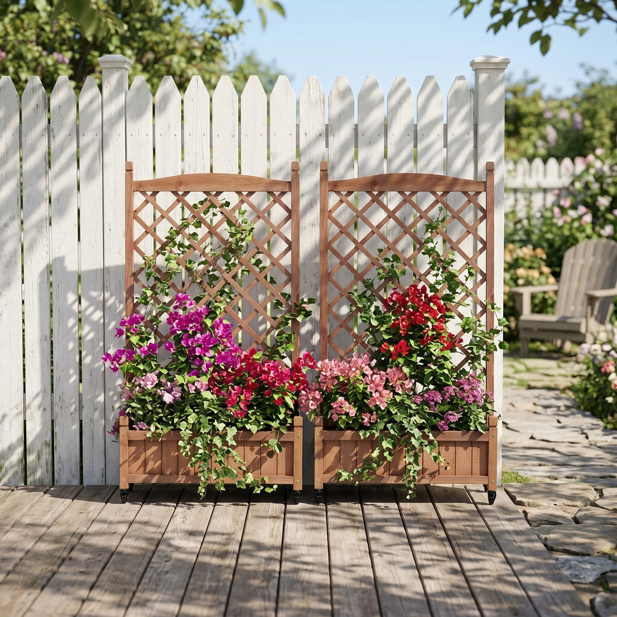 Raised Garden Bed with Trellis 2 Pack - Brown Wooden Planter Box