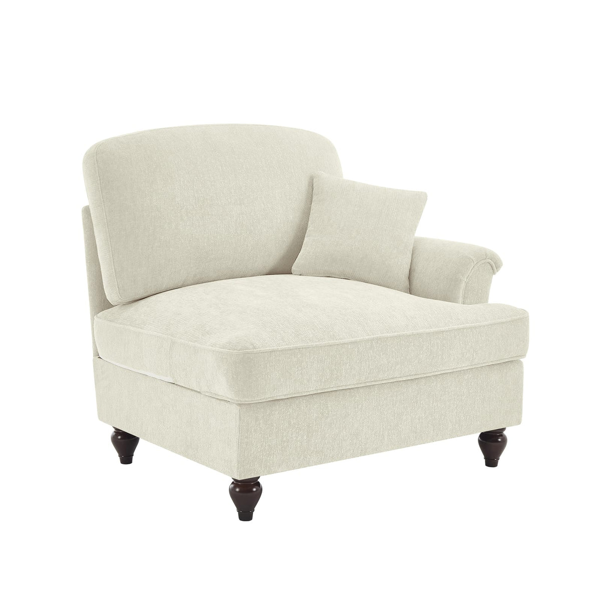Beige White Chenille 1 Seat Sofa with Pillow for Living Room