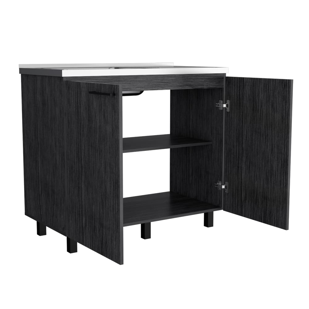 Burwood Utility Sink Cabinet - Gray, Particle Board Kitchen Storage