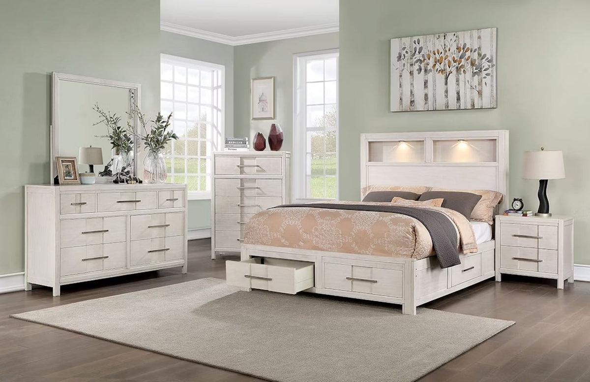 White Transitional Chest - 1pc Solid Wood Dresser for Bedroom