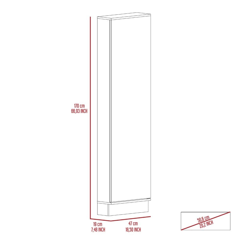 Cassidy Rectangle Tall Shoe Cabinet with Mirror - White