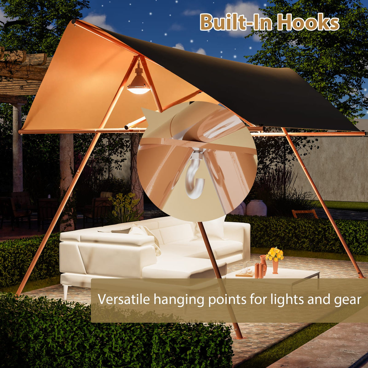 Large Hexagonal Shade Sail Canopy - Brown, UPF 50+ Protection