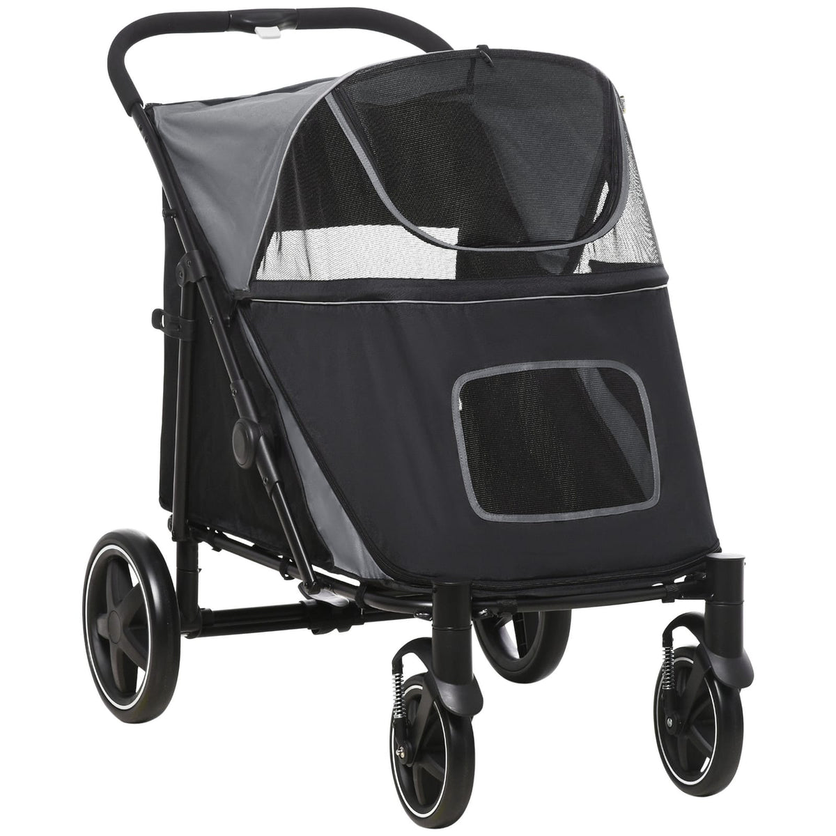 Large Dog Stroller Gray Steel Frame - Foldable Pet Walker