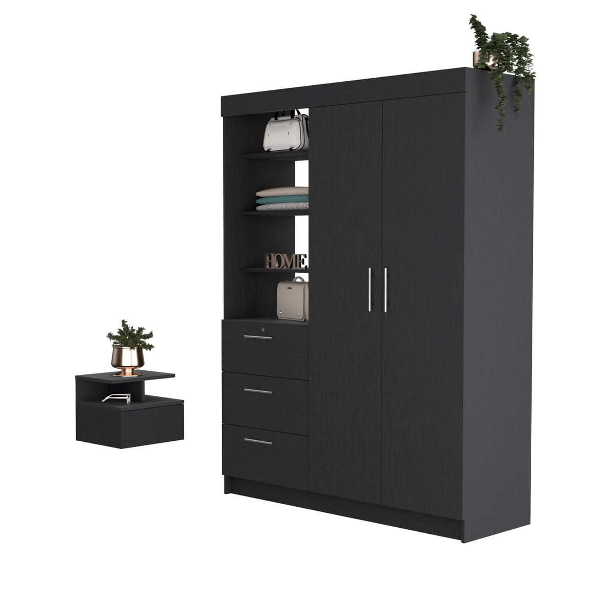 Black Armoire Nightstand Set - 2-Piece Bedroom Storage