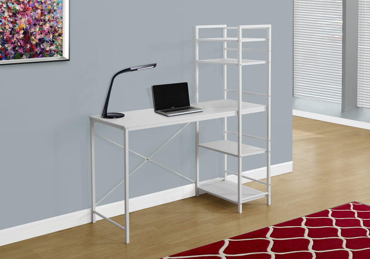 48" White Computer Desk with Storage Shelves for Home Office