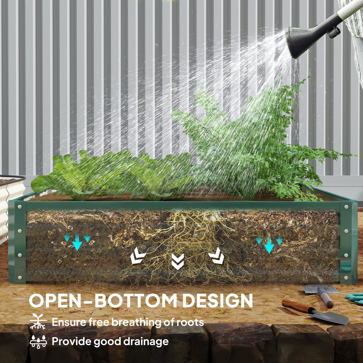 Green Steel Raised Garden Planter Box - 23.5" L x 23.5" W