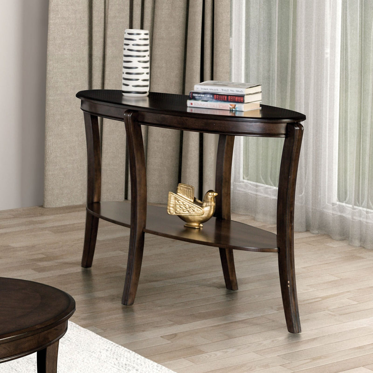 Walnut Oval Sofa Table - Traditional Style for Living Room
