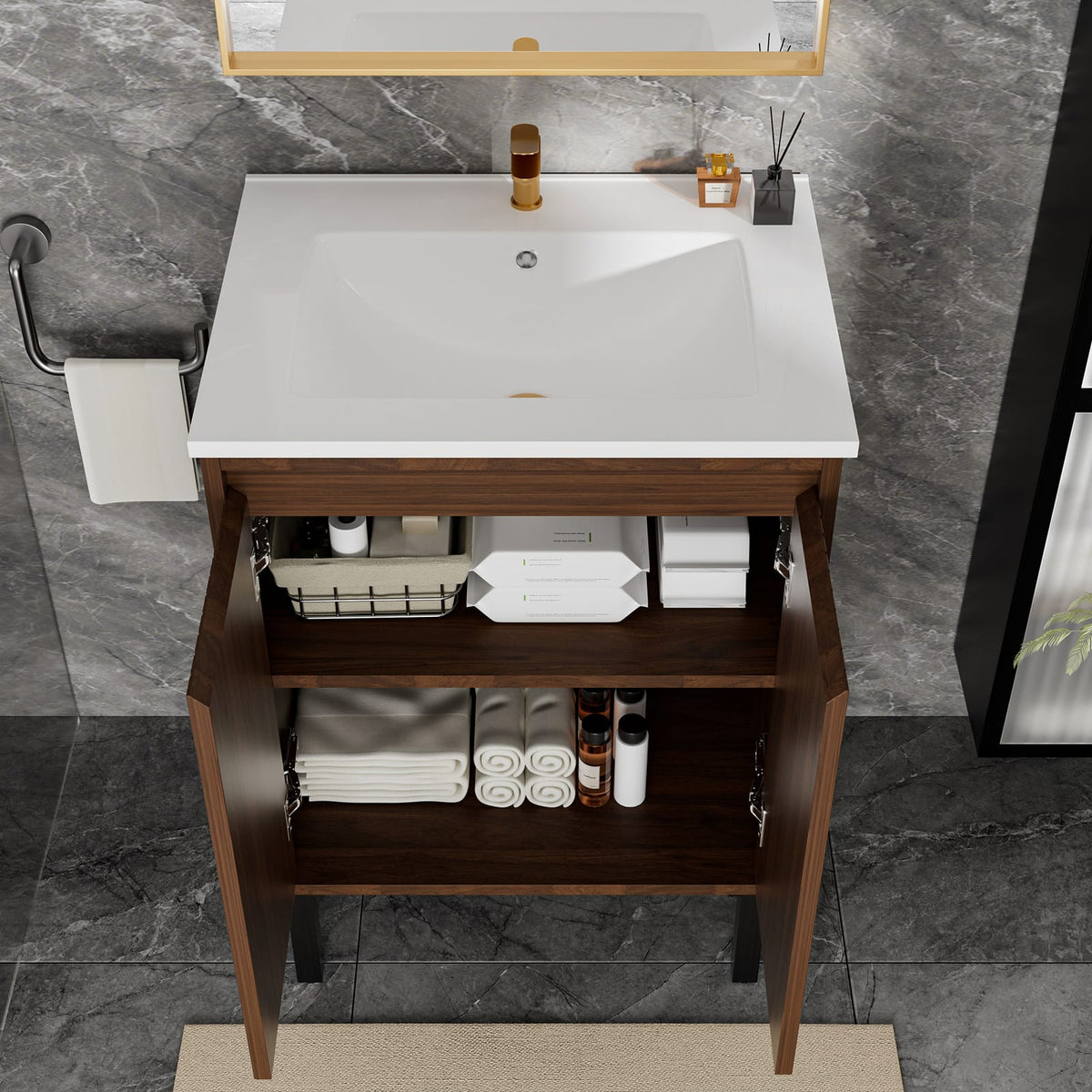 Matte Brown MDF Bathroom Vanity with Storage