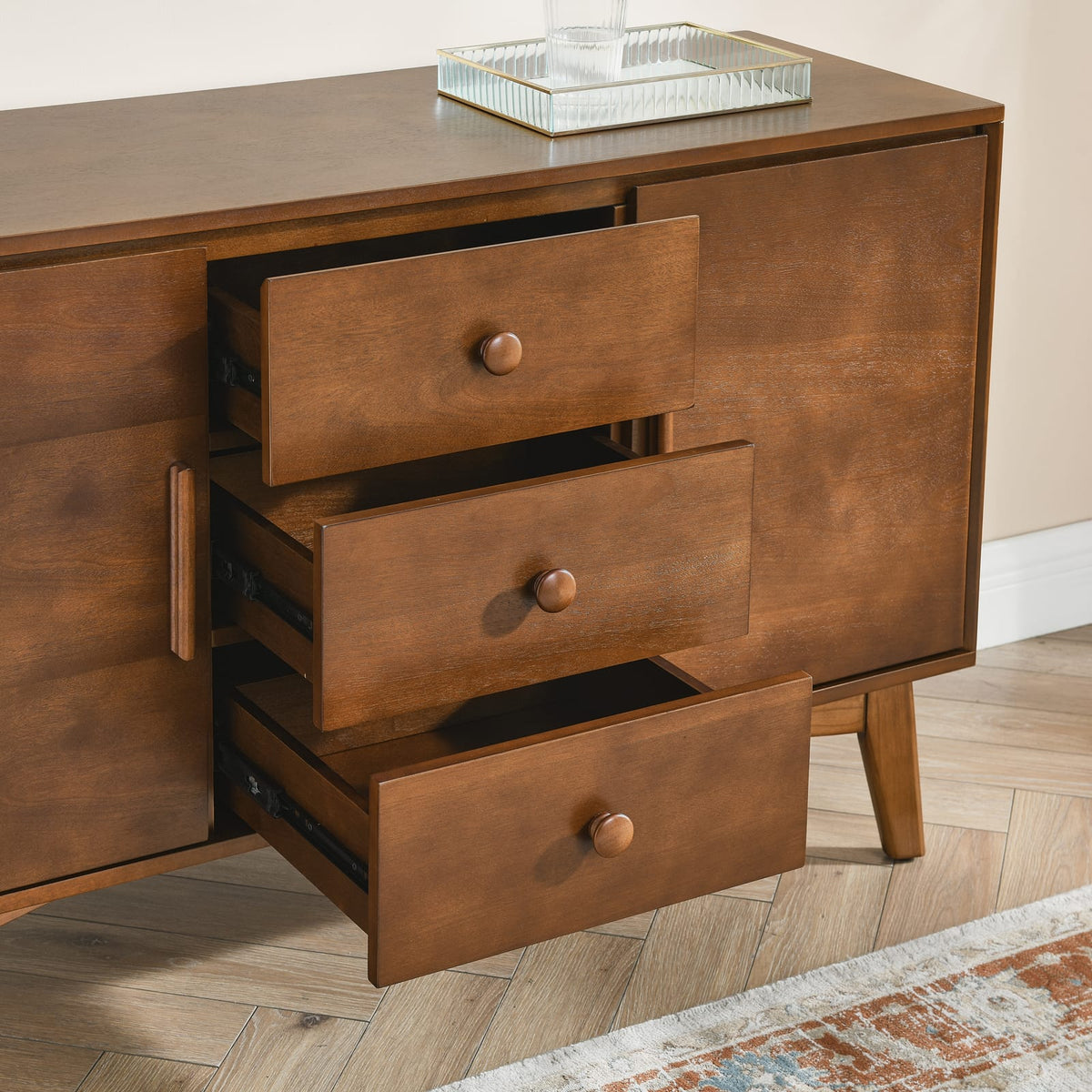 47.3" Walnut MDF Sideboard Buffet Cabinet Storage