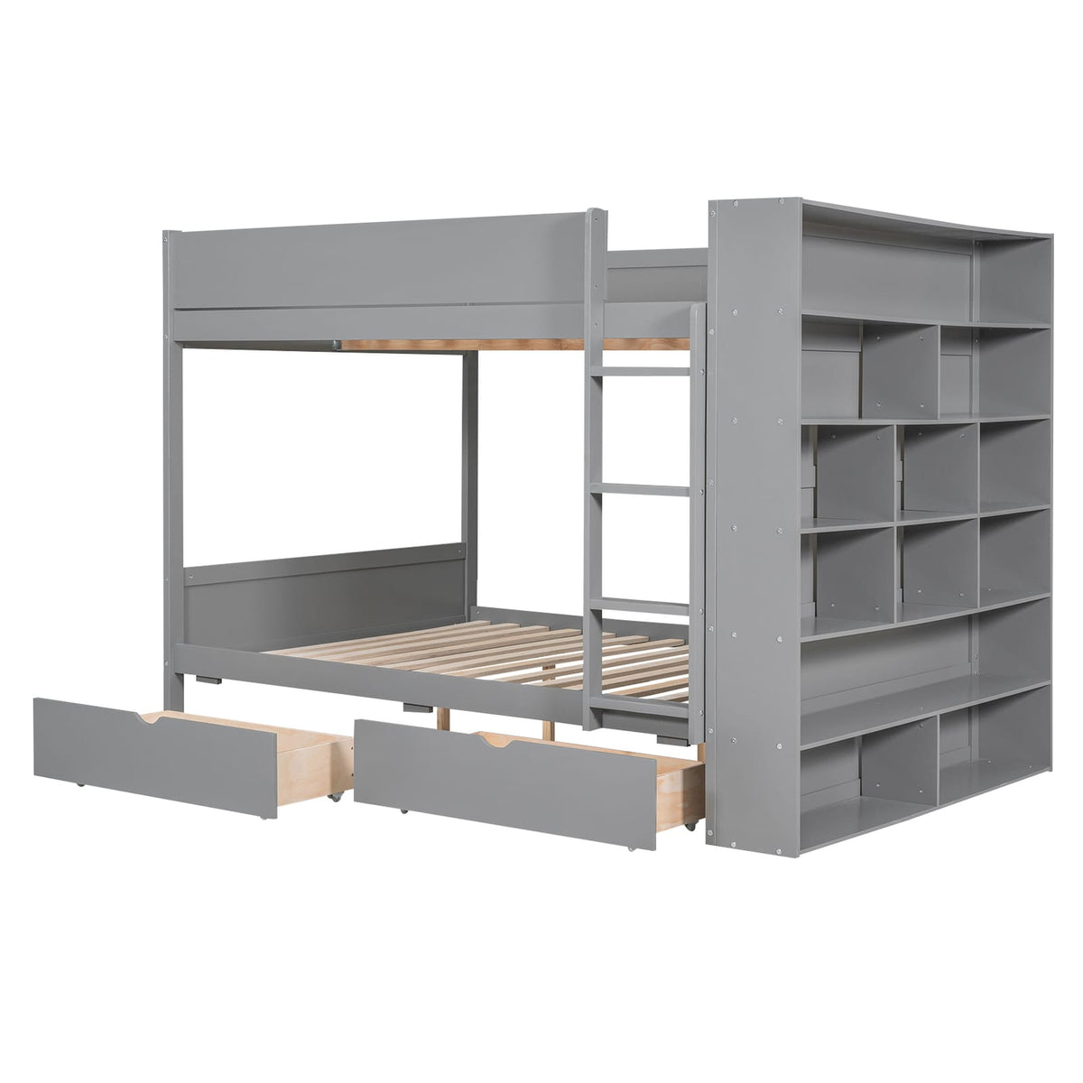 Full Over Full Bunk Bed - Gray Solid Wood MDF for Bedroom