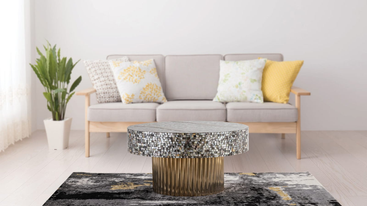 T 1207-32 Coffee Table - Antique Brass & Mother of Pearl
