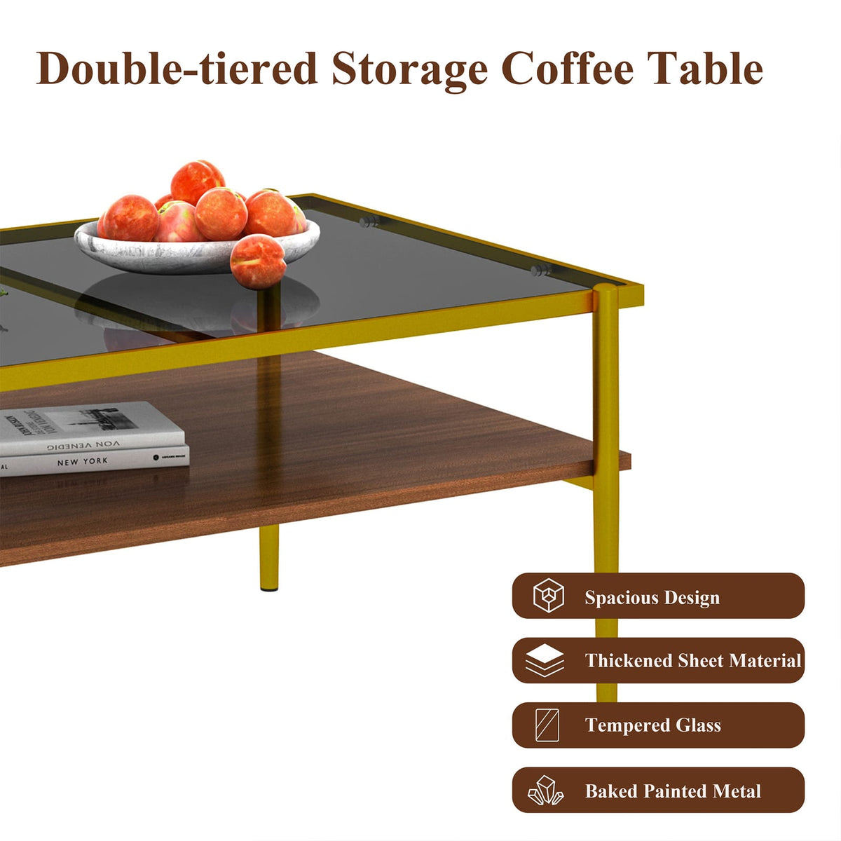 Gray Tempered Glass Coffee Table - 38.39" Modern Design