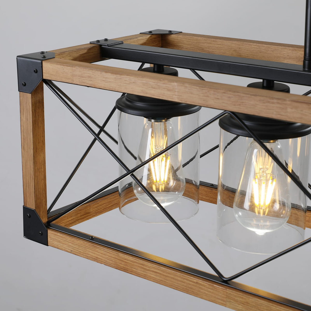 32" Walnut Industrial Farmhouse Rectangle Pendant Light - 5-Light Chandelier with