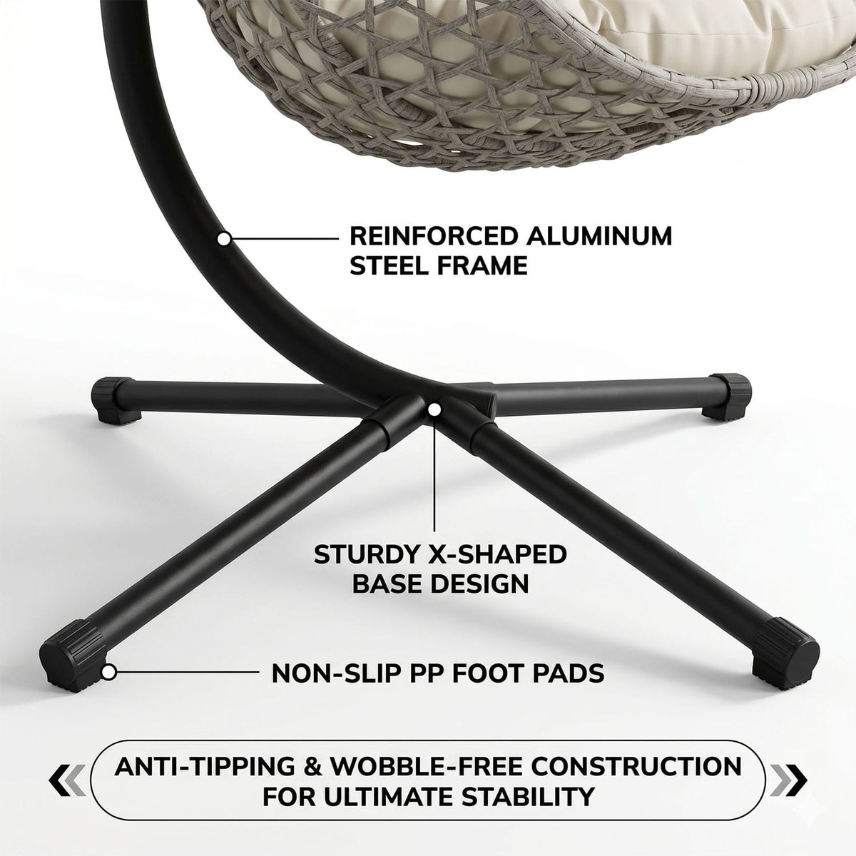 Folding PE Rattan Egg Chair with Stand - Beige & Grey Patio Swing