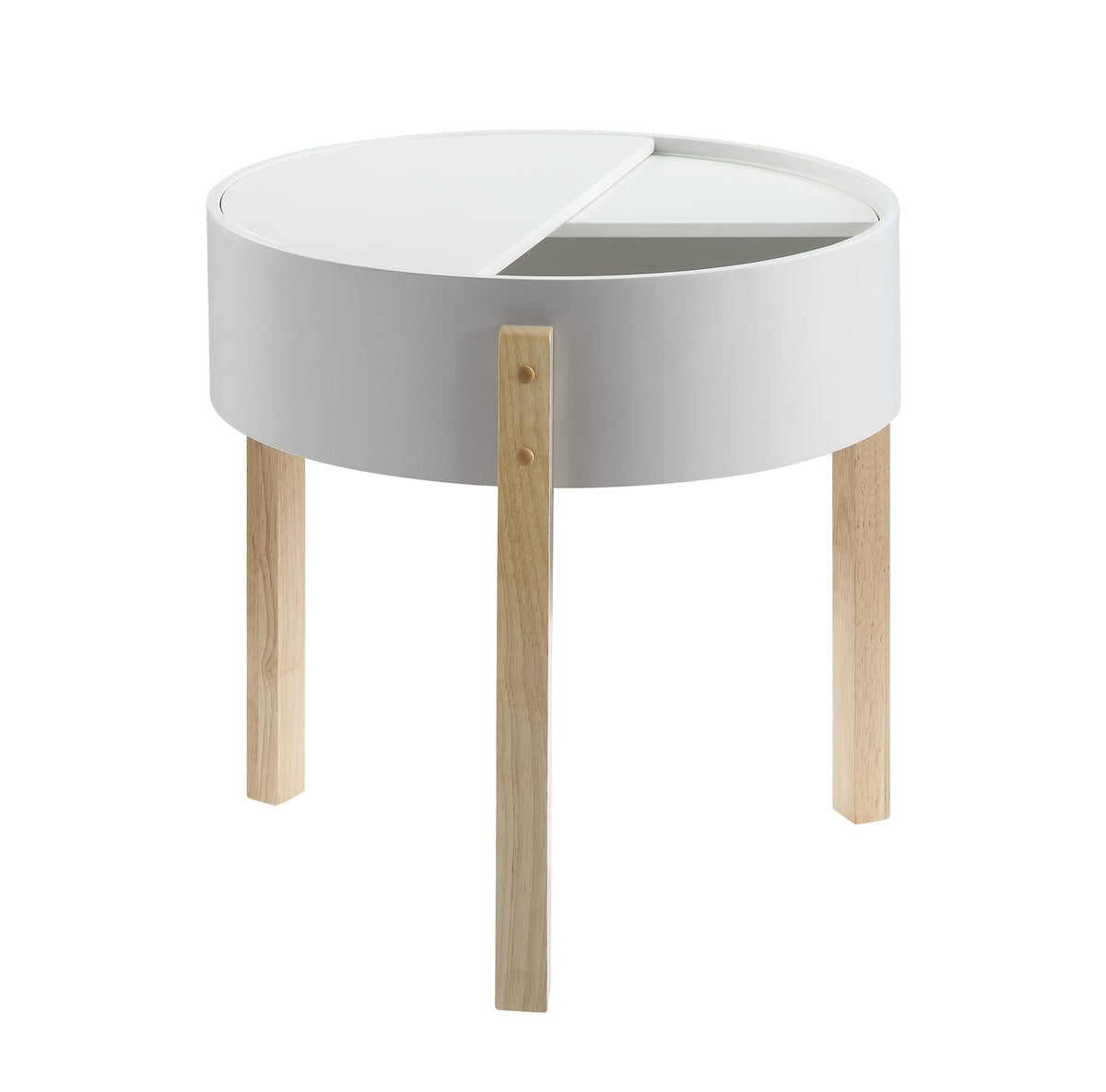 White Round End Table with Storage - 20 Inch Diameter