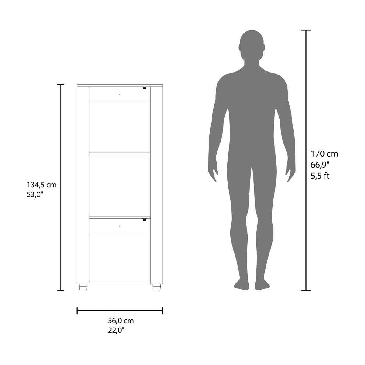 Natural Oak Vertical Storage Cabinet - 3 Shelves for Living Room