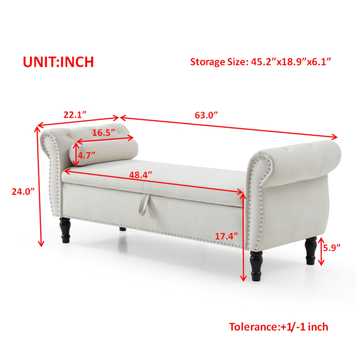 Beige Velvet Storage Bench - End of Bed Footstool