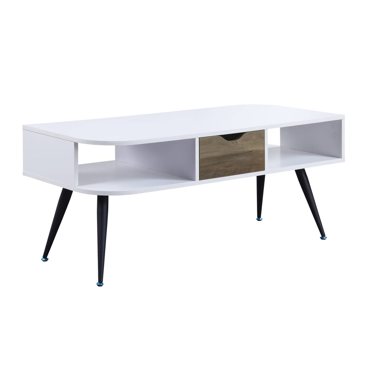Black and White Metal Storage Coffee Table with Drawer for Living Room