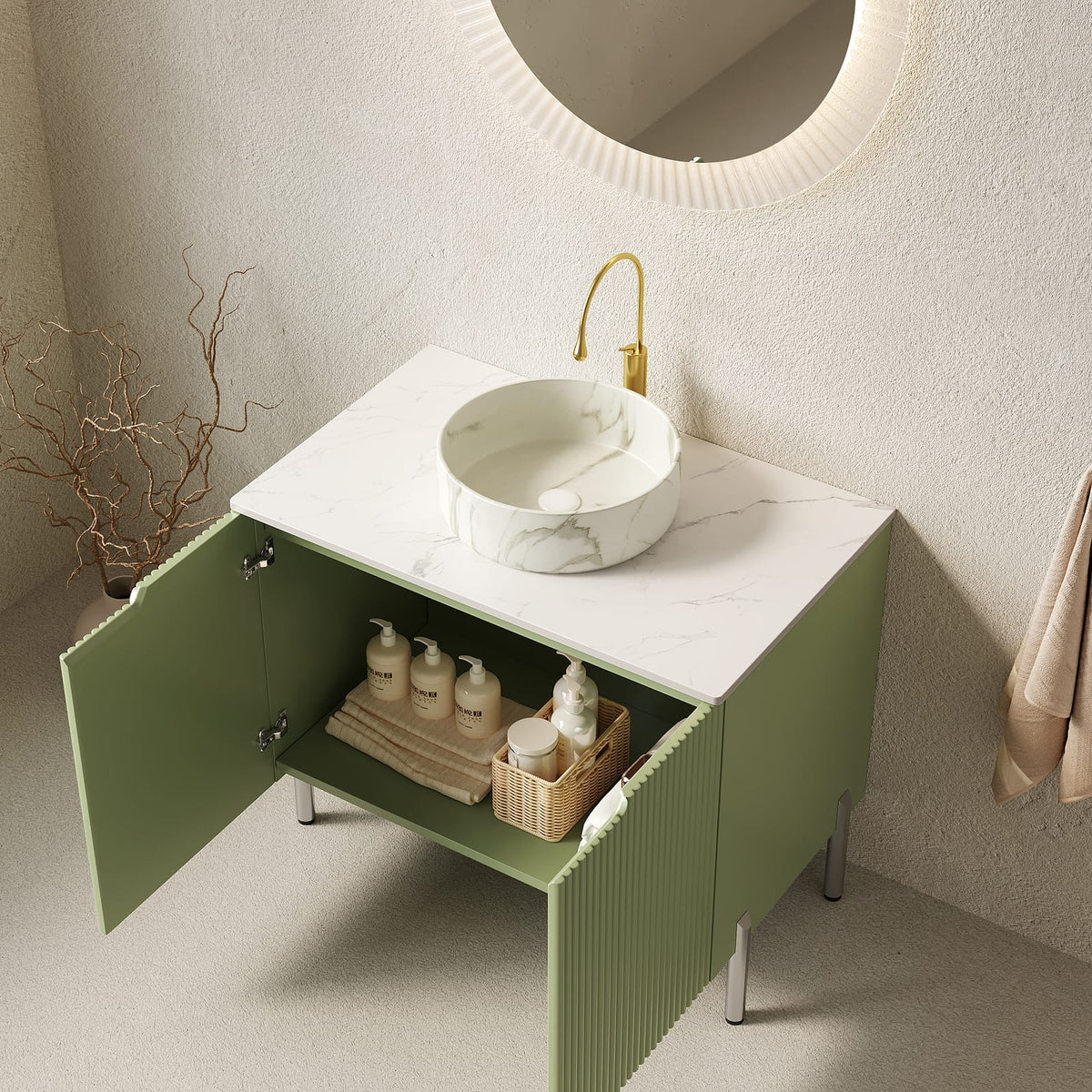 TURIO 30" Bathroom Vanity - White Ceramic Basin, Light Green