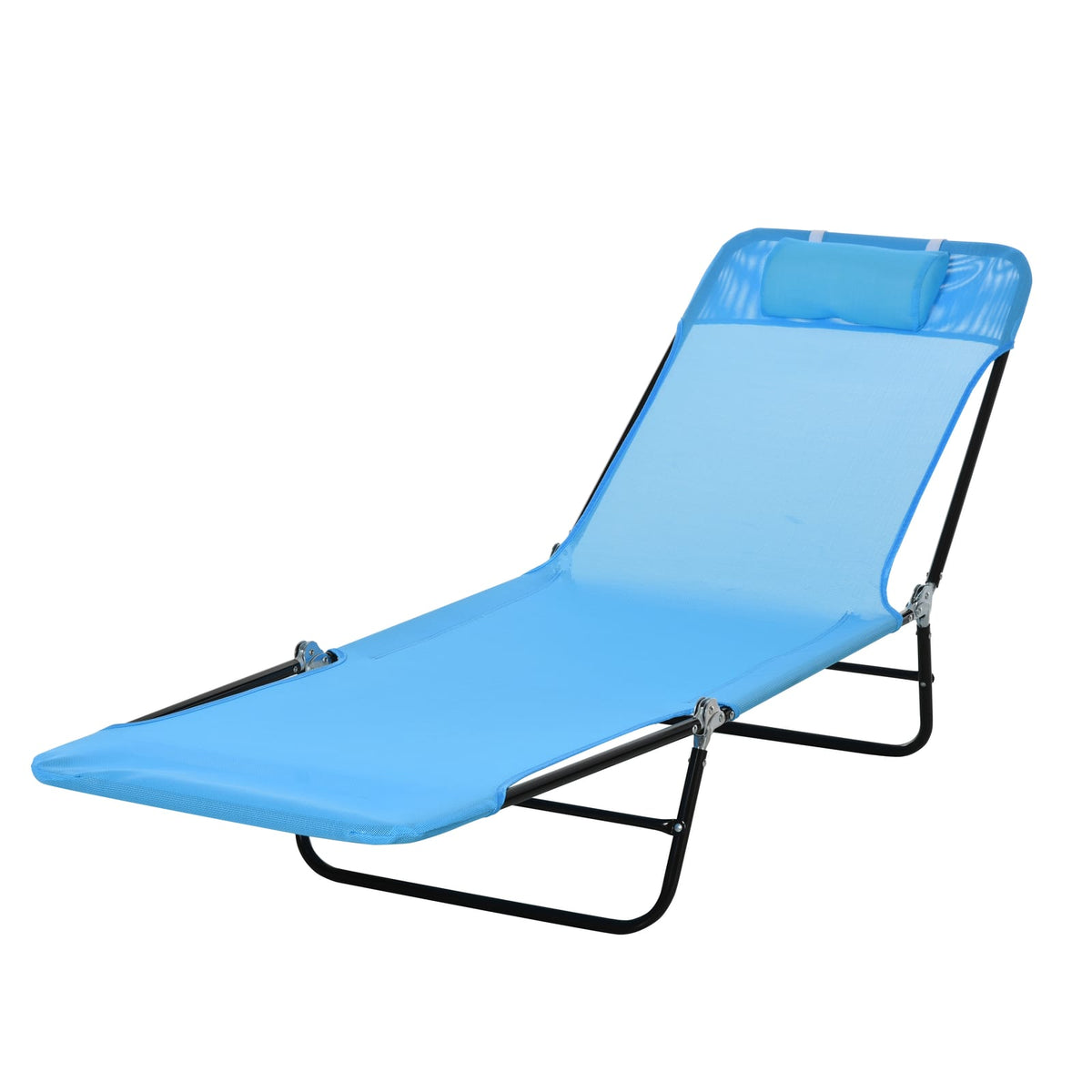 Blue Steel Poolside Chaise Lounge Chair with Mesh Seat for Outdoor Relaxation