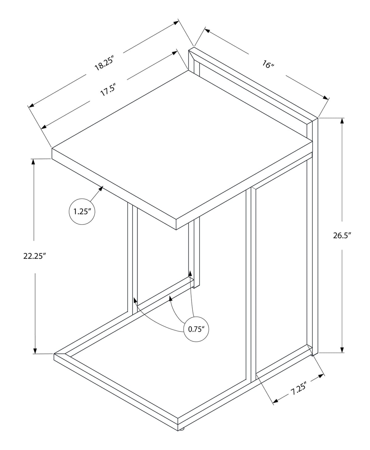 C-Shaped Accent Table - Taupe & Chrome for Living Room