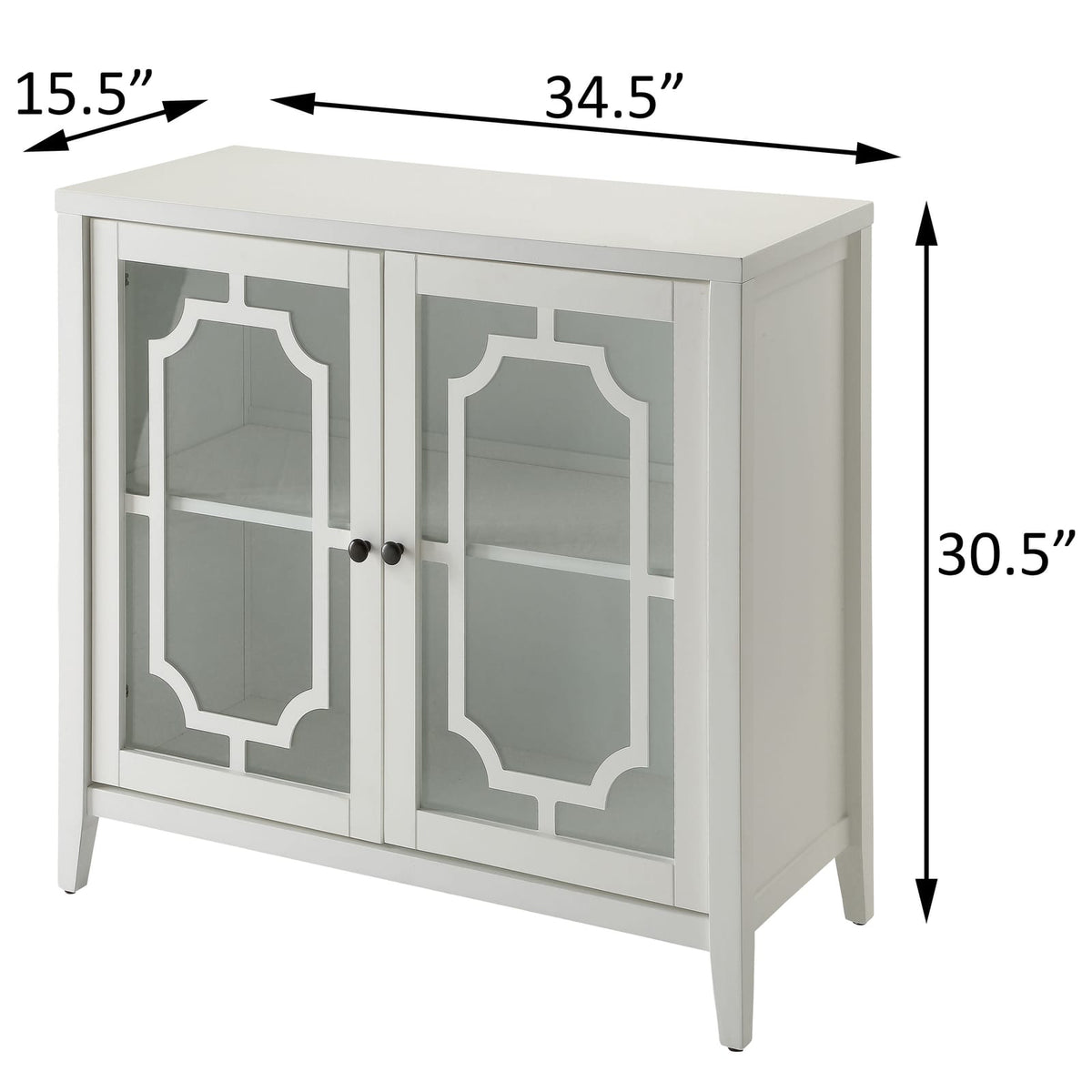White Rectangular Console Table with Glass Doors