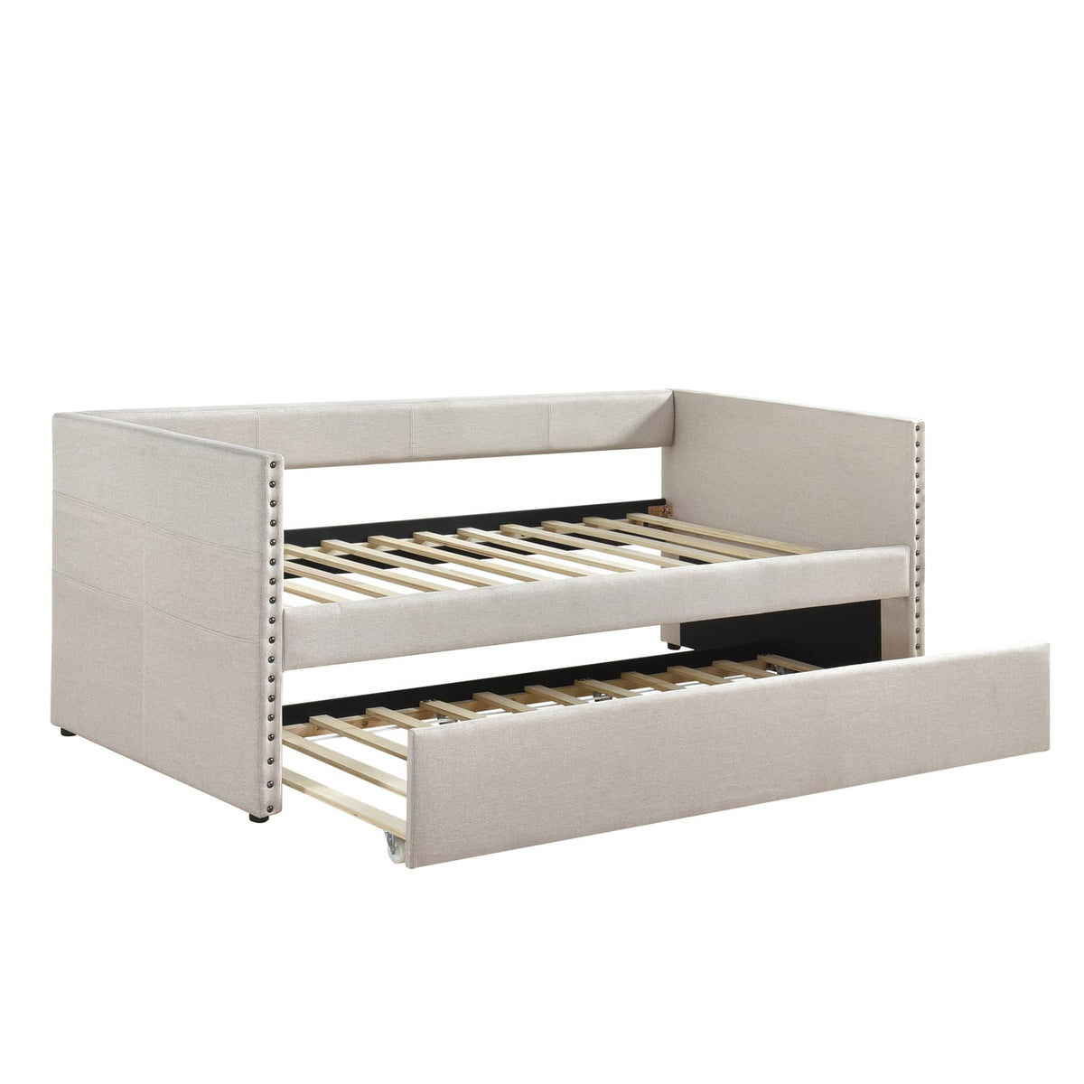 Beige Twin Sofa Bed with Trundle - Modern Style