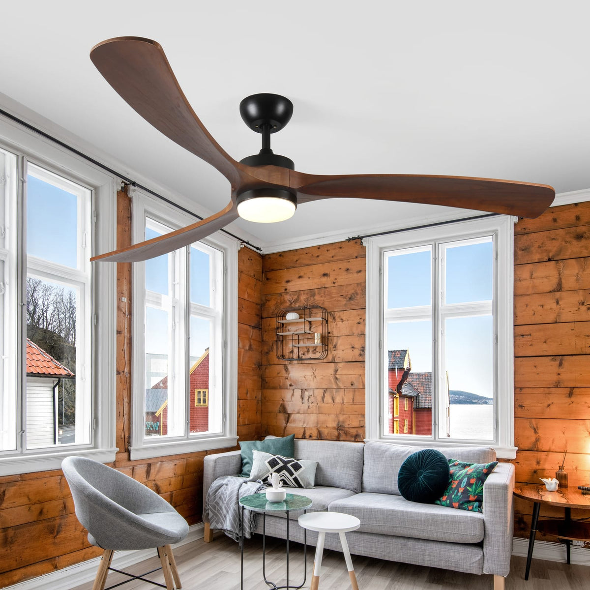 72 Inch Solid Wood Ceiling Fan Antique Brown - Remote Control