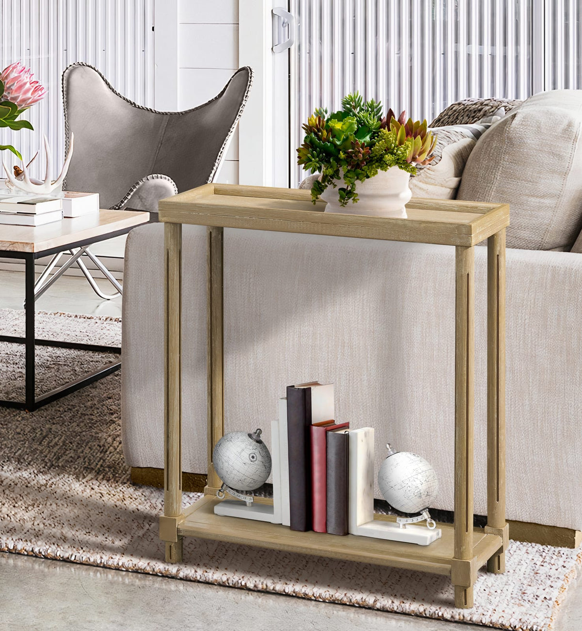 Distressed Oak Side Tables Set of 2