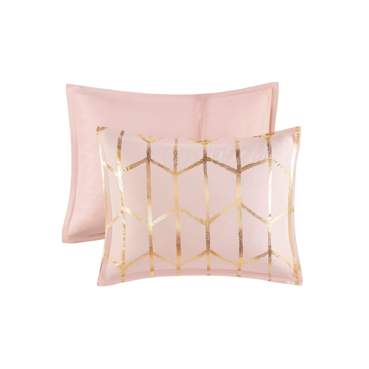 King Size Blush Polyester Comforter Set with Geometric Print
