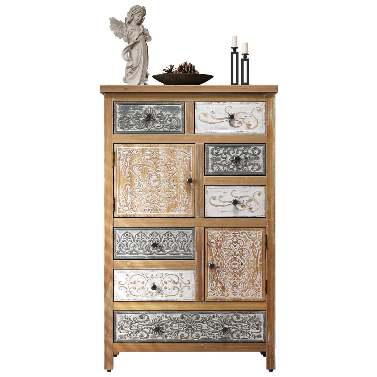 Colorful Vintage Accent Cabinet - 7 Drawers, Rustic Storage Chest for Living Room