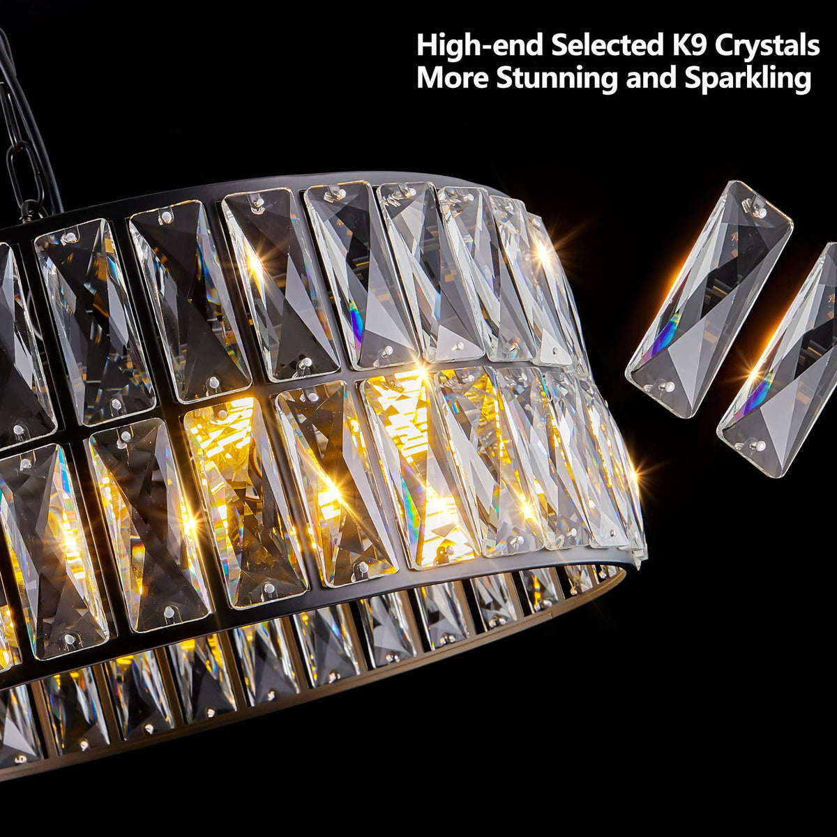 Black Modern Crystal Drum Chandelier - 6 Light Pendant Lighting Fixture
