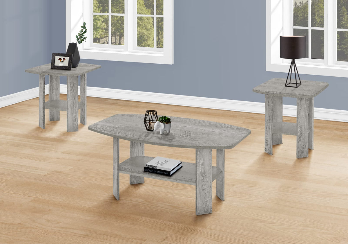 3 Piece Grey Coffee Table Set with Shelves for Living Room