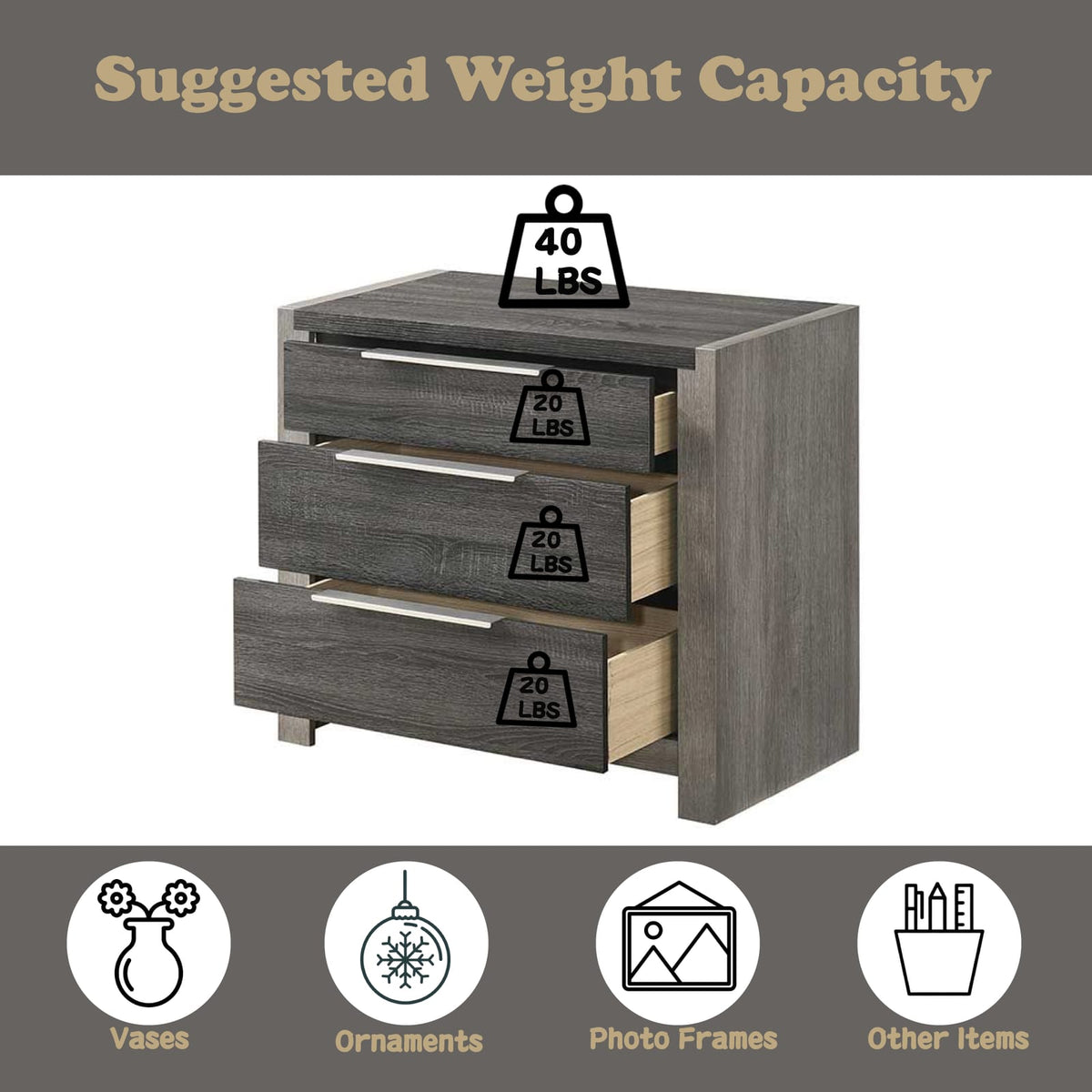 Jehoram Gray Finish Nightstand - Storage & Style