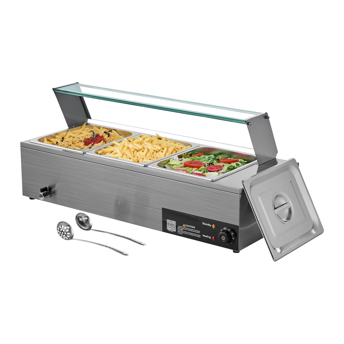 Stainless Steel Buffet Bain Marie Food Warmer with Glass Cover