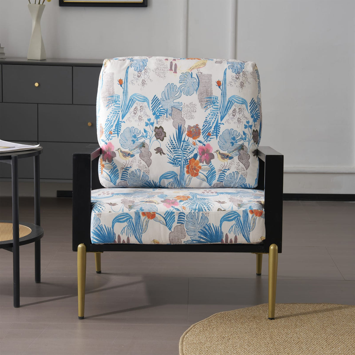 Antique Blue Velvet Accent Chair - Reading Chair for Living Room Bedroom